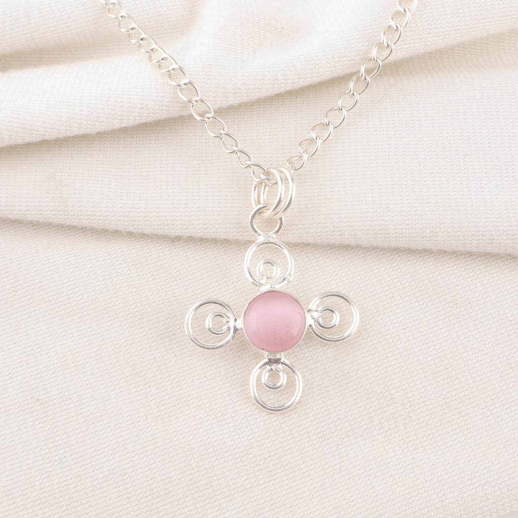 Pink Cat's Eye Pendant, 925 Sterling Silver Pendant Jewelry, Handmade Pendant Gemstone Jewelry For Memorial Day