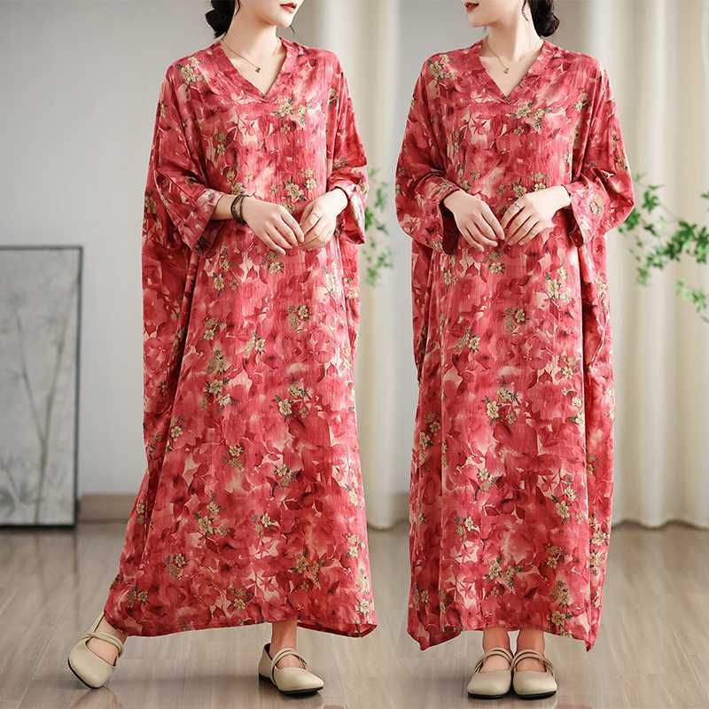 Vintage Long Dress with Cotton and Linen Patterns