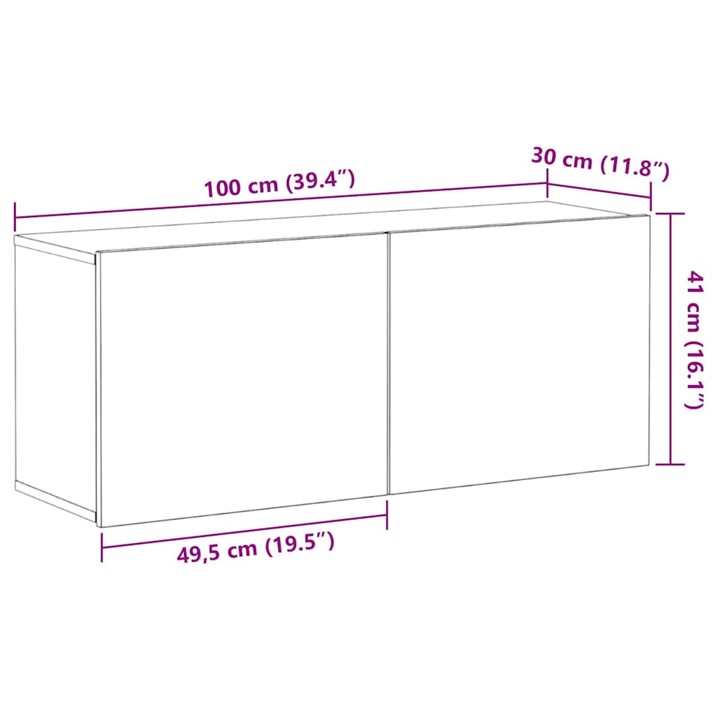 TV Cabinet Set Black Oak Effect 100 X 30 X 41 Cm