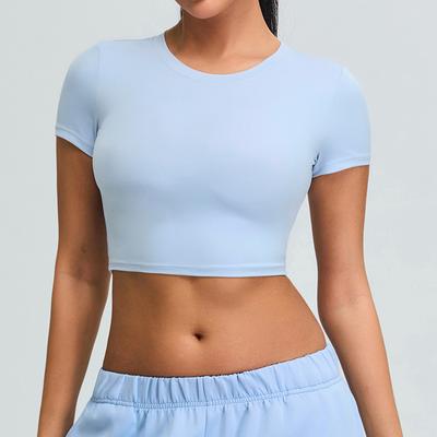 New Round Neck Short Sleeved T-Shirt Yoga Suit Women'S Sports Top Outdoor Running Quick Drying Fitness