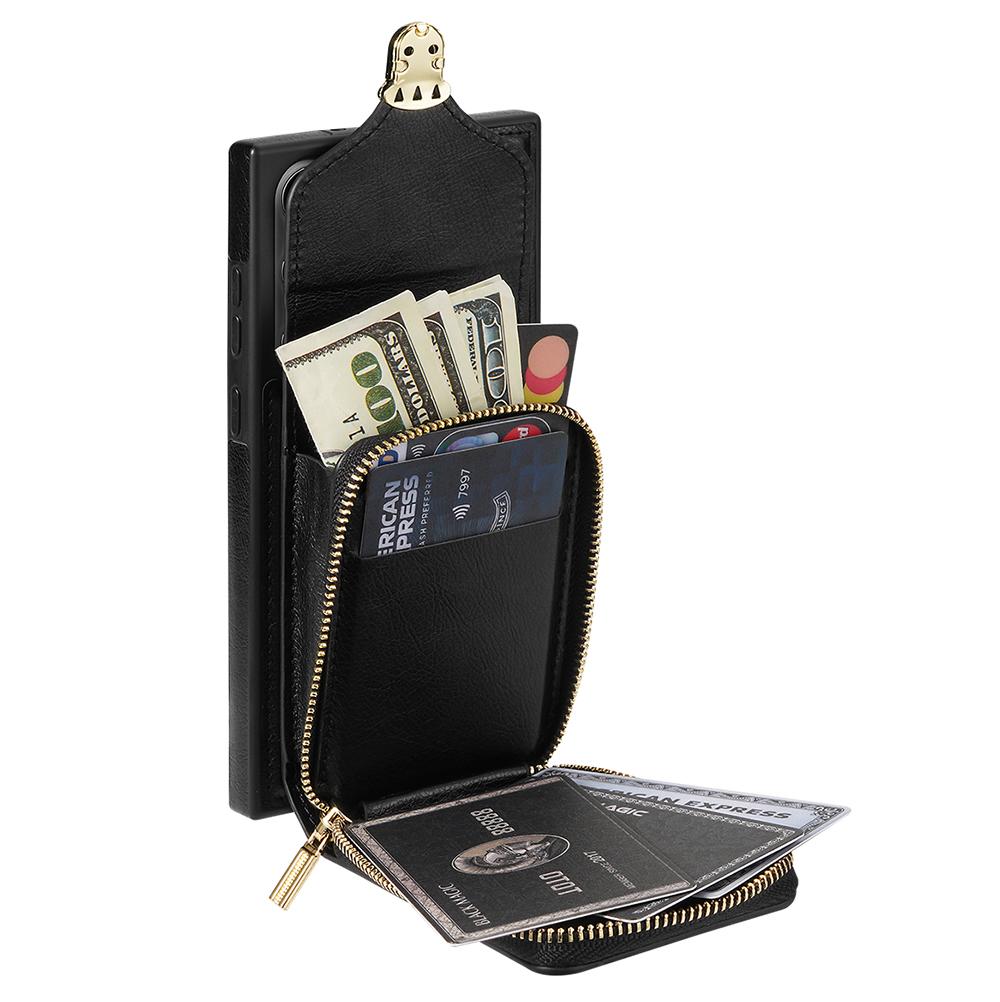 

For Samsung Galaxy S24 Ultra Cell Phone Case Card Holder PU Leather+TPU Kickstand Cover Black