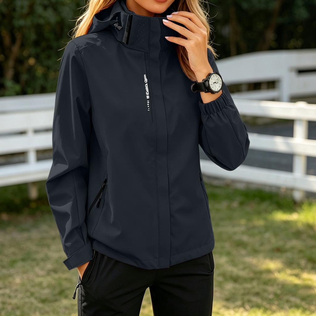 Chaqueta Ligera de una Sola Capa para Mujer para Exteriores, Cortavientos Impermeable, Chaqueta Exterior con Capucha Ajustable y Bolsillos con Cremallera para Primavera Otoño