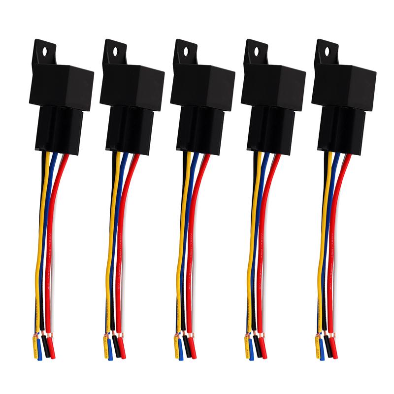 ABBY-5Pcs 12V/30A Copper Automotive Marine Relay & 5 Wire Harness Socket NONE