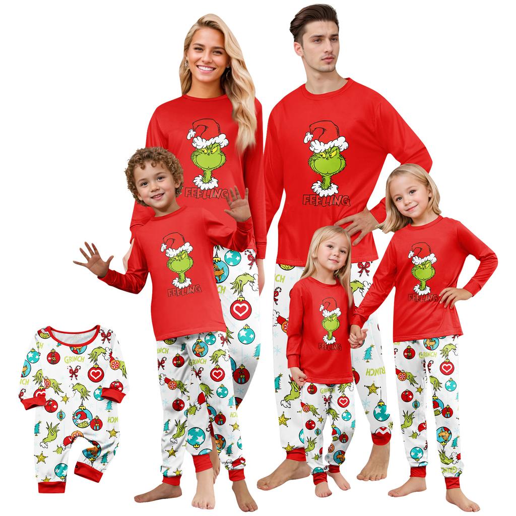 Family Matching Pajama Set with Printed Long Sleeve Top and Pants for All Ages