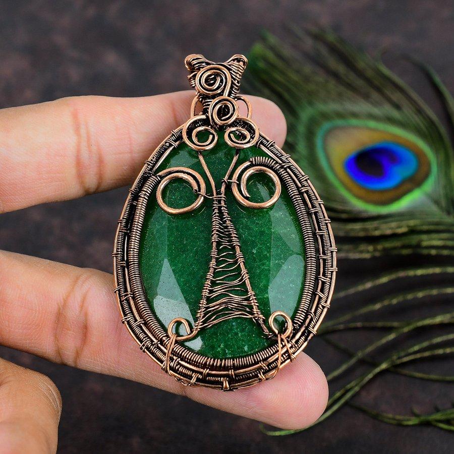 Emerald Natural Gemstone Handmade Copper Wire Wrap Jewelry Pendant 3.15 M3z71