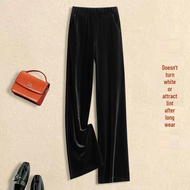 

New Style Slim Fit Women s High-Waisted Loose Straight Leg Velvet Pants 3XL