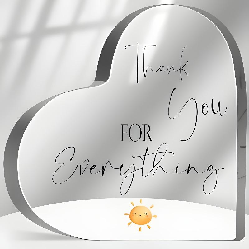 

2D Flat, Inspirational Quote Acrylic Heart Desk Decor Plaque, Smiling Sun Design, Suitable for Wall Decoration, Porch, Room, Villa, Accents Home, Hall 10*10cm