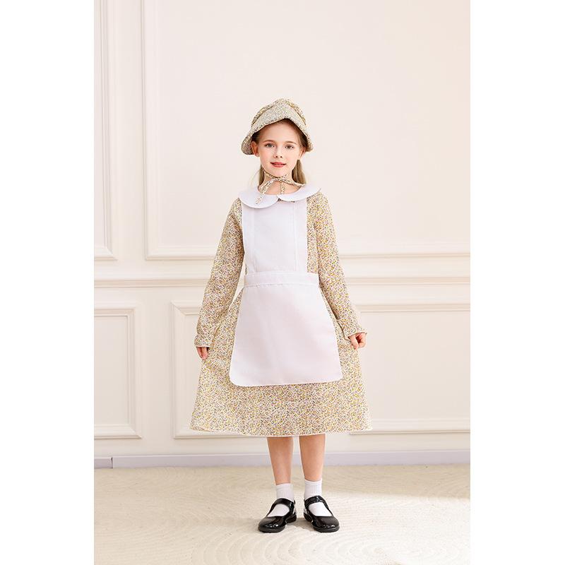 Cosplay's new children's floral colonial girl, grassland pioneer pioneer suit, idyllic dress