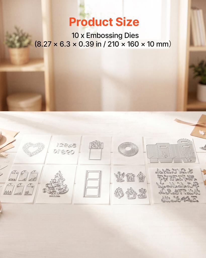 VEVOR Cutting Dies, 10 Pieces Metal Die Cuts, Compatible with VEVOR Die Cutting and Embossing Machine, Letters, Numbers, Tree Patterns