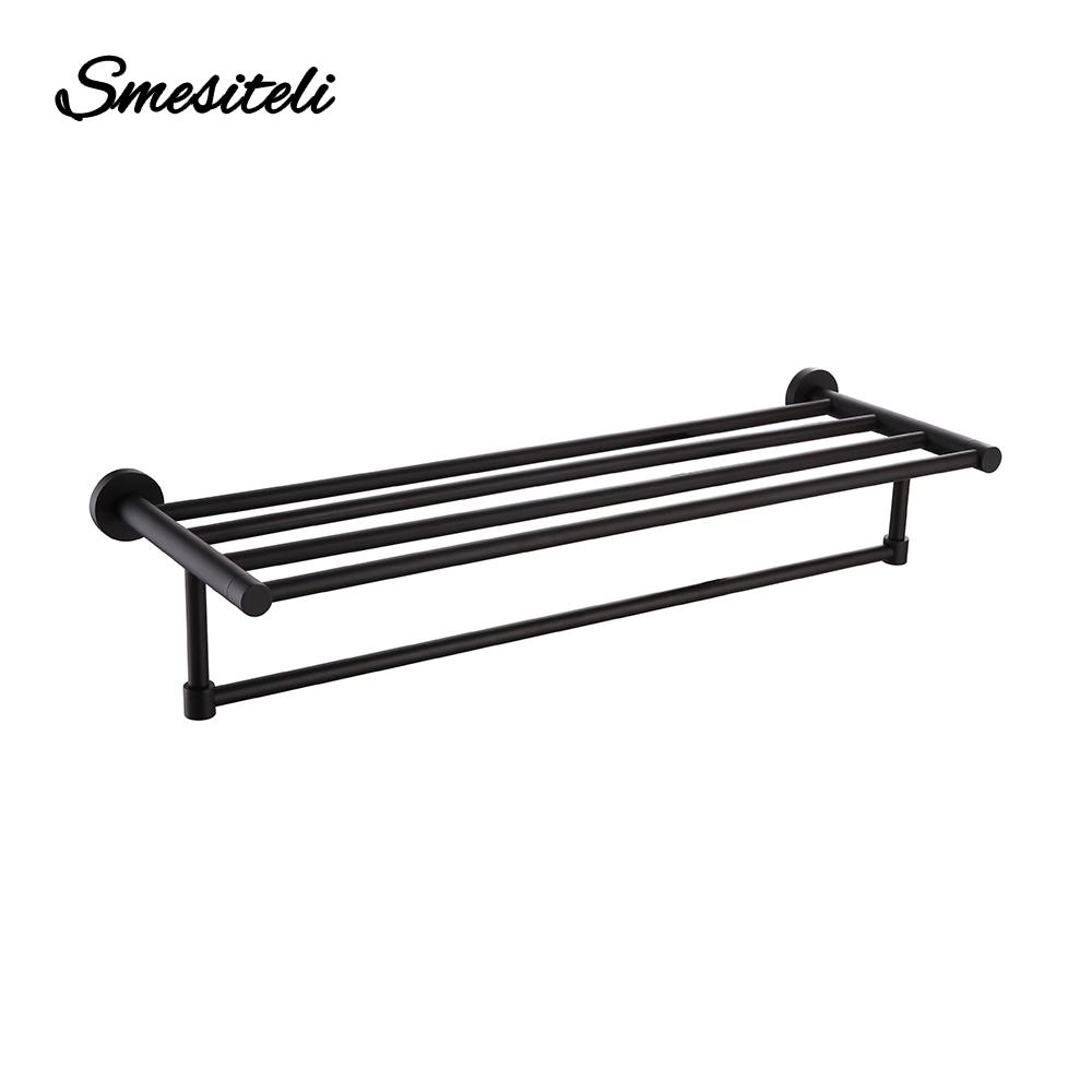 Black Nice Towel Rack Steel Towel Bar Restroom Hardware Shelf 55CM Towel Holder Install Wall With Screws Durable Durable