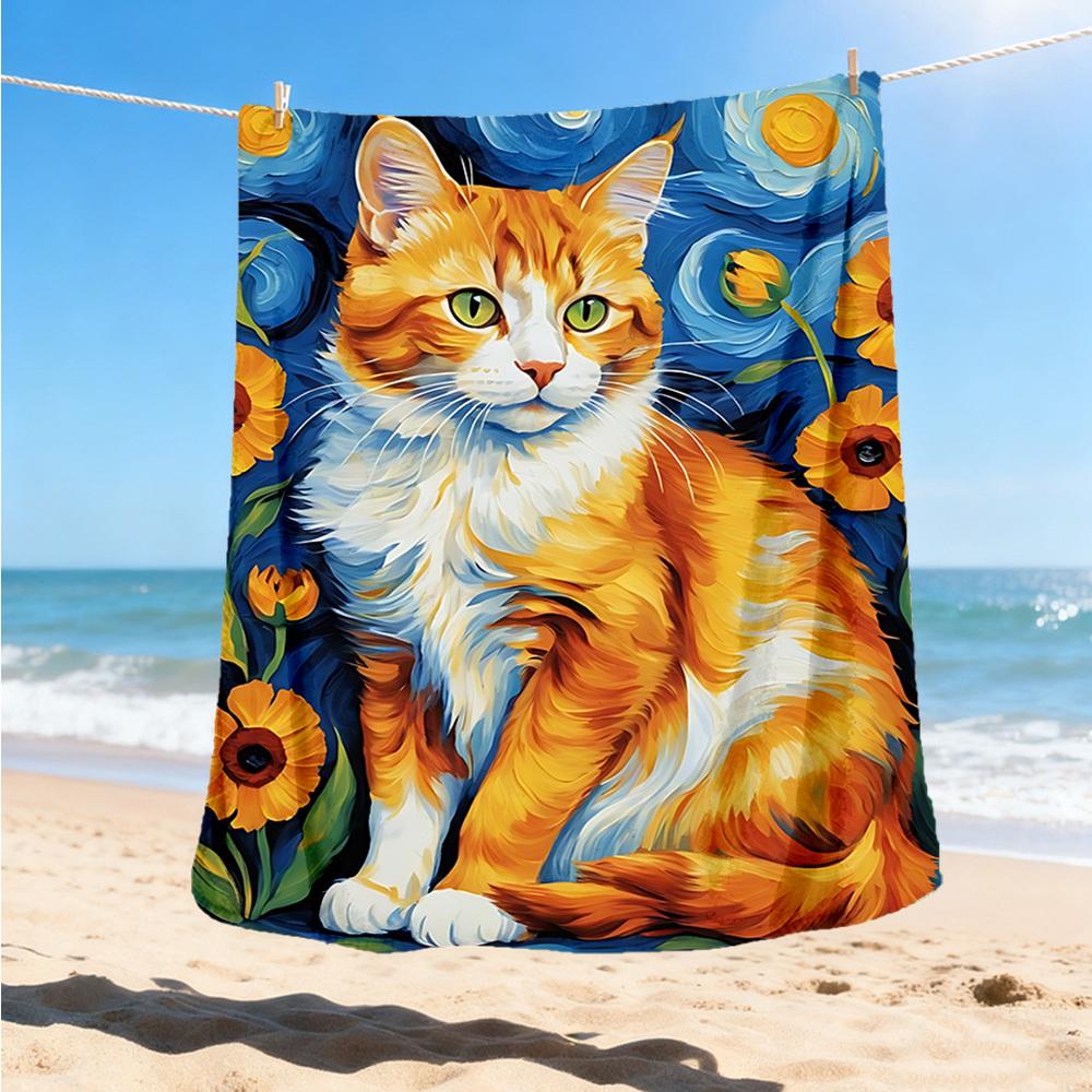 1pc Ginger Cat Art Print Print Outdoor Blanket, Lightweight Polyester,
