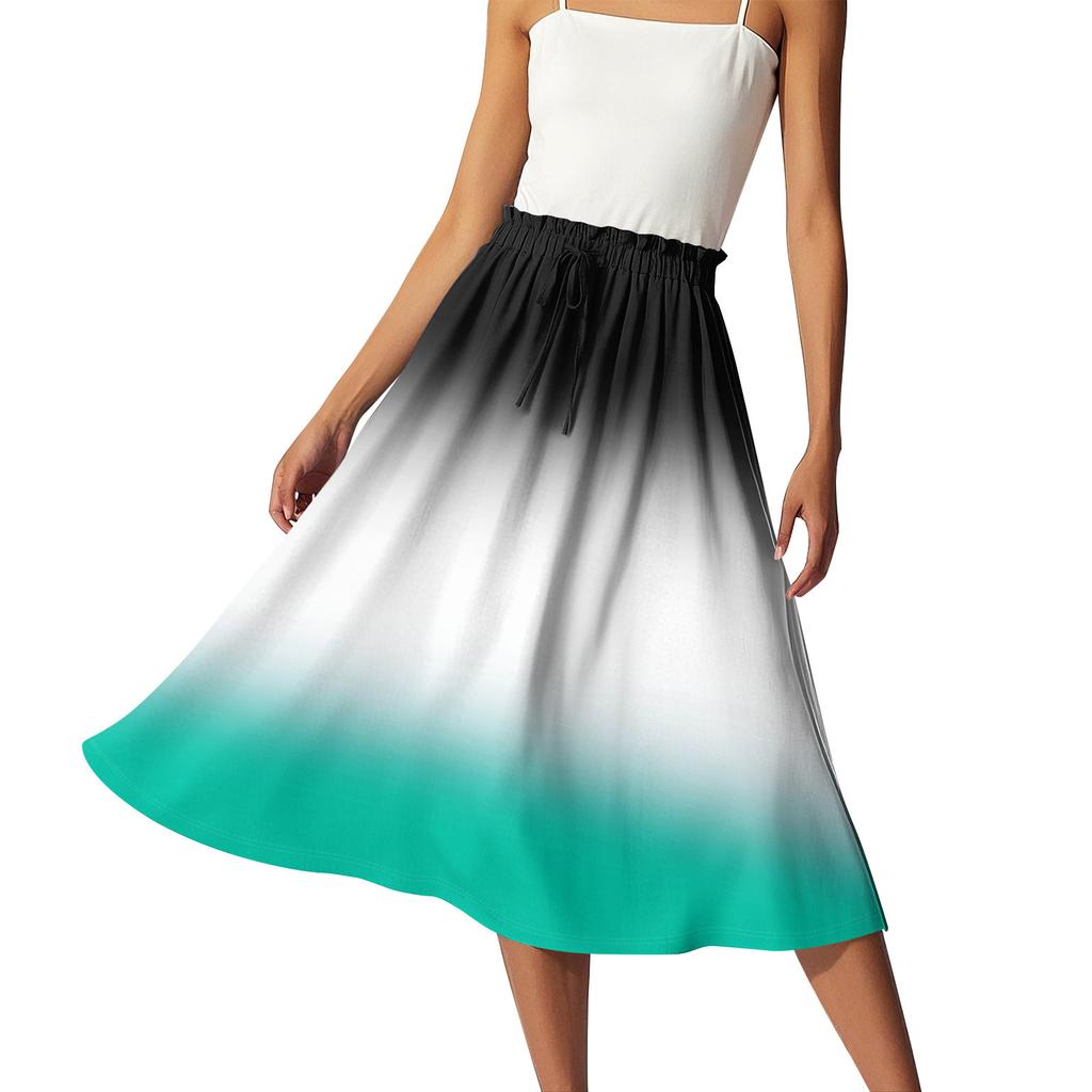 Women's Casual High Waist Drawstring A-line Skirt Printing Skirt