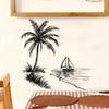 Minimalistische Schwarz-Weiß Kokospalme Segelboot Wandaufkleber, Innenwanddekorationsaufkleber