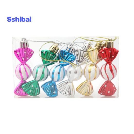 6 unids/caja adorno de caramelo colgante de Navidad con cordón irrompible reutilizable galvanoplastia árbol de Navidad pequeño colgante dulce