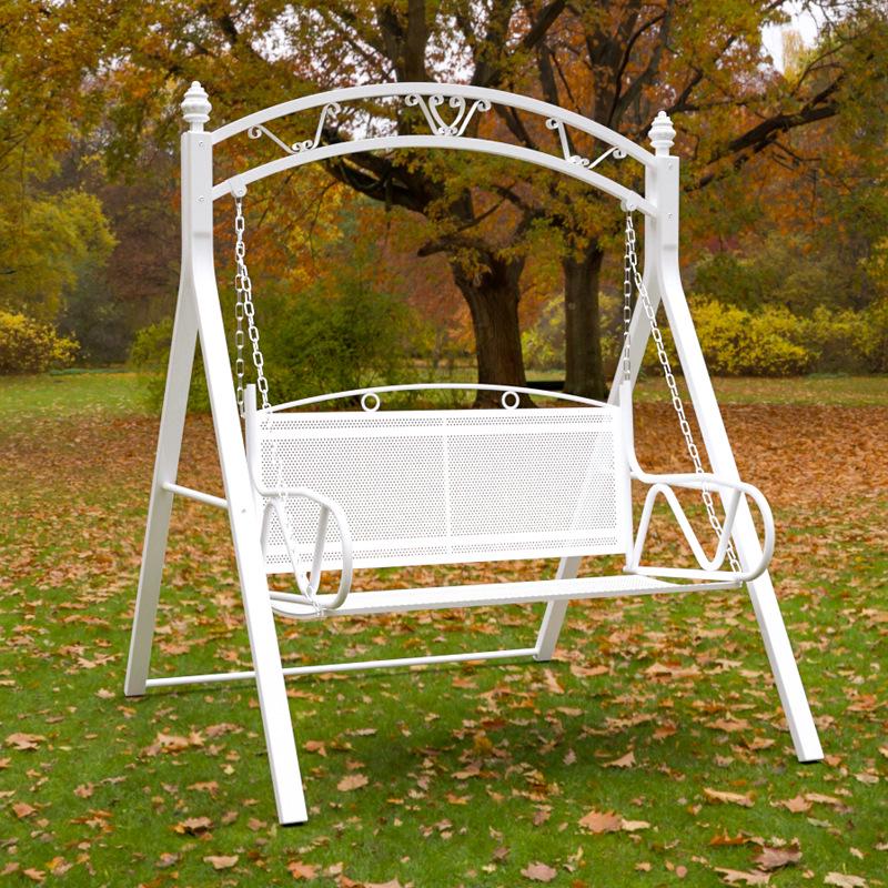 Wrought Iron Hanging Chair: Double Swing for Kids and Adults, Indoor & Outdoor Use, Ideal for Balcony or Courtyard.