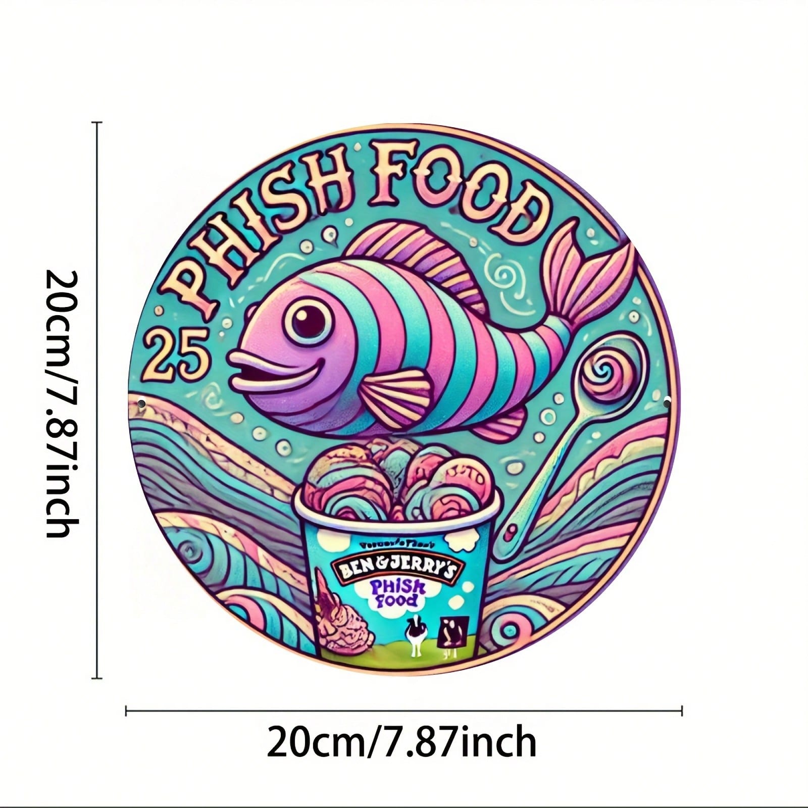 

Jim Pollock Phish Food Metal Sign 8x8 Inch Round Aluminum Wall Art Home Office Decoration Durable Gift for Bar Cafe Living Room різнокольоровий