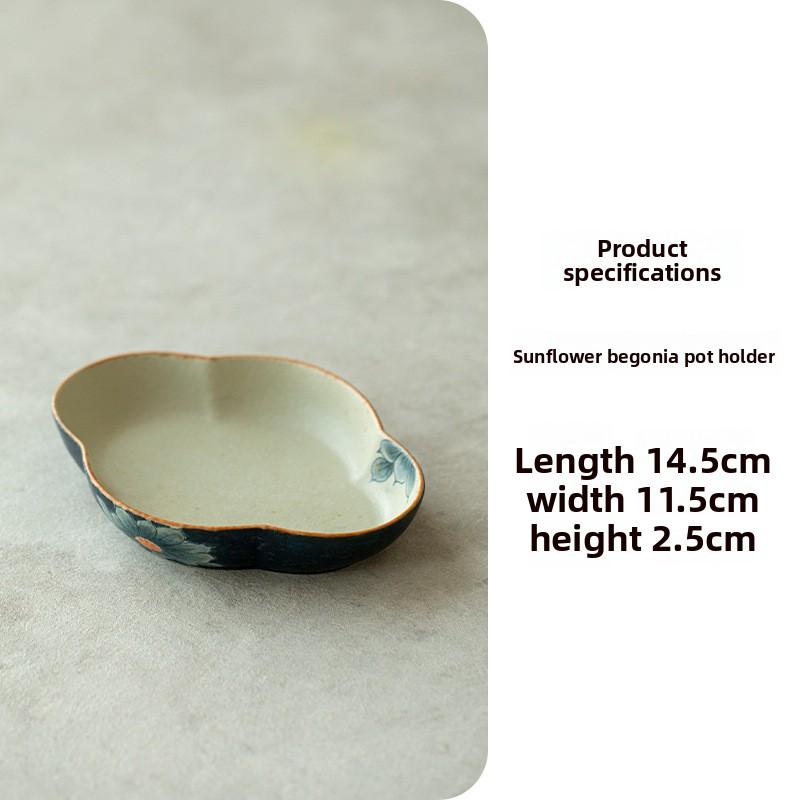 Hand Painted Sunflower Teapot Tray Blue and White Underglaze Ceramic Gongfu Tea Set Serving Plate for Dry Brewing