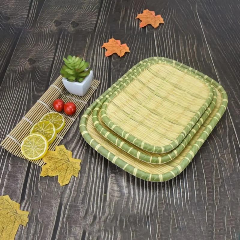 Restaurant Imitation Bamboo Weaving Hot Pot Vegetable Plate Melamine Green Barbecue Plate Multiple Styles Vegetable Fruit Tray