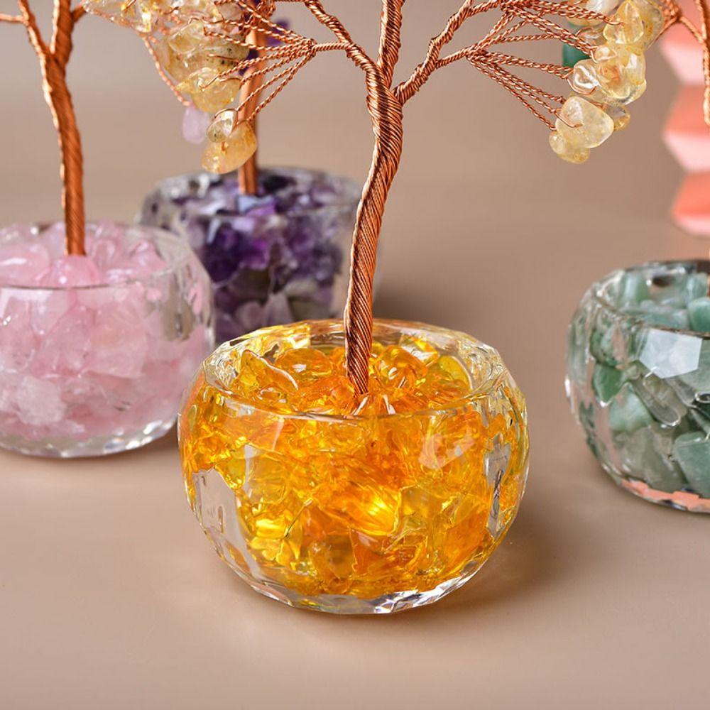 Handmade Fortune Tree Figurine Copper Wire Stone Tree Ornament Natural Crystal Tree  Home Decor