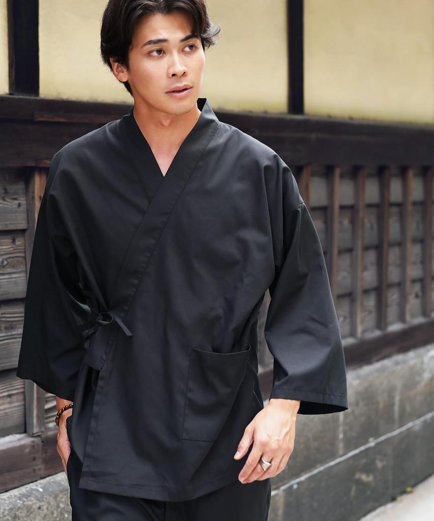 JIGGYS SHOP Samue Größe Einfarbig Marineblau Schlicht [JIGGYS SHOP] M, Schwarz, Waschbar, Arbeitskleidung, Kimono, Baumwolle, Pyjama, Loungewear, Nachtwäsche, Farbe,