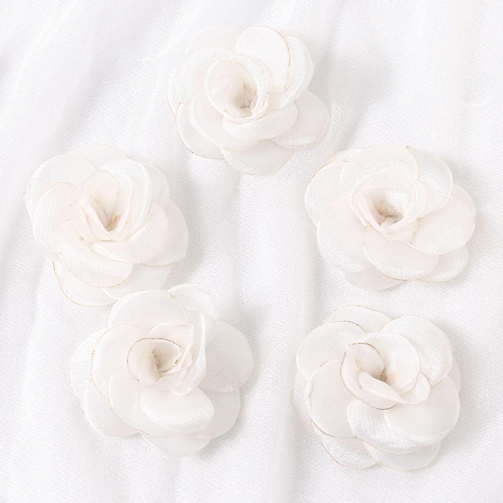 3/5Pcs 5cm White Camellia Rose Chiffon Fabric Flower for Home Room Wedding Invitation Artificial Flowers for Dress Decoration