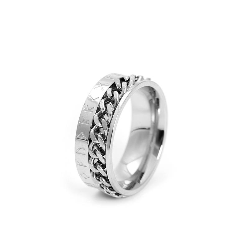 

Rotatable Viking Inscription Titanium Steel Chain Ring Fashion Jewelry for Men Women No. 7 серебряный