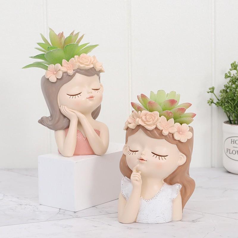 Charming Resin Succulent Planter Adorable Girl Flower Pot For Home And Garden Decor