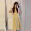[Invisible zipper + small backpack] Pure and gentle yellow dress for women's summer round neck, waist and thin back