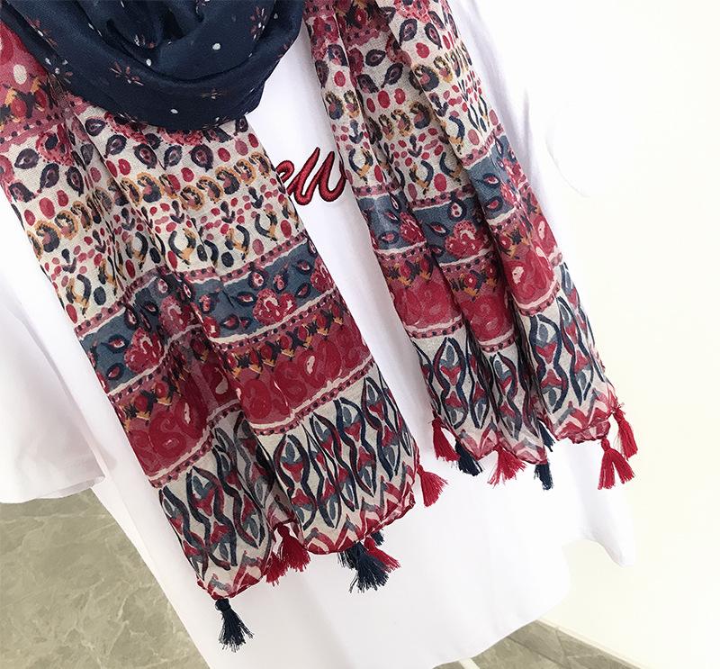 Fashion Head Scarf  New Women Girls Spring Autumn Designer Long Bohemian Ethnic Soft Print Scarf Tassels Wrap Shawl Stole