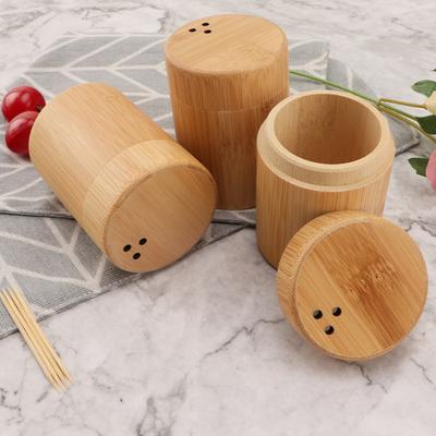Toothpick Storage Box Wear-resistant for Home Compact Round Dustproof Bamboo Toothpick Dispenser Reliable Convenient Round