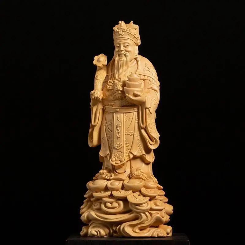 Arborvitae God of Wealth Ornament Wooden Handicrafts Creative Home Desktop Decoration Solid Wood Carving Holiday Gifts