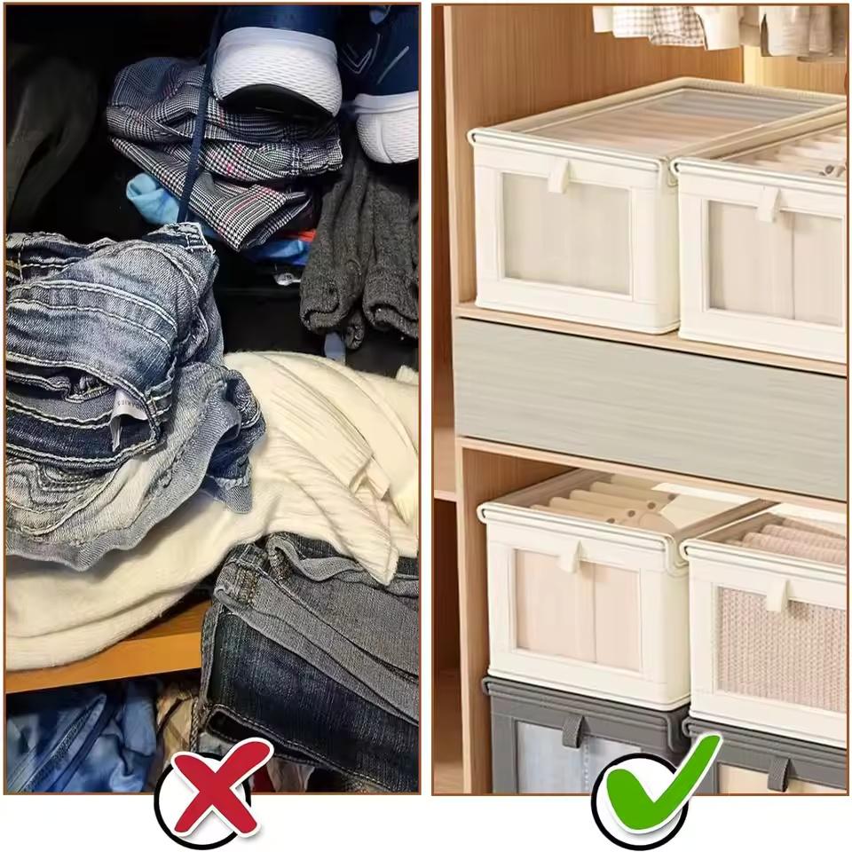 1pc Visible Wardrobe Storage Organizer with Clear Window Large Capacity for Home Closet Bedroom T-Shirt Underwear Pants Organiza