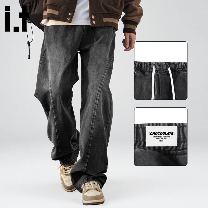 Men s Distressed Washed Patchwork Straight-Leg Jeans M