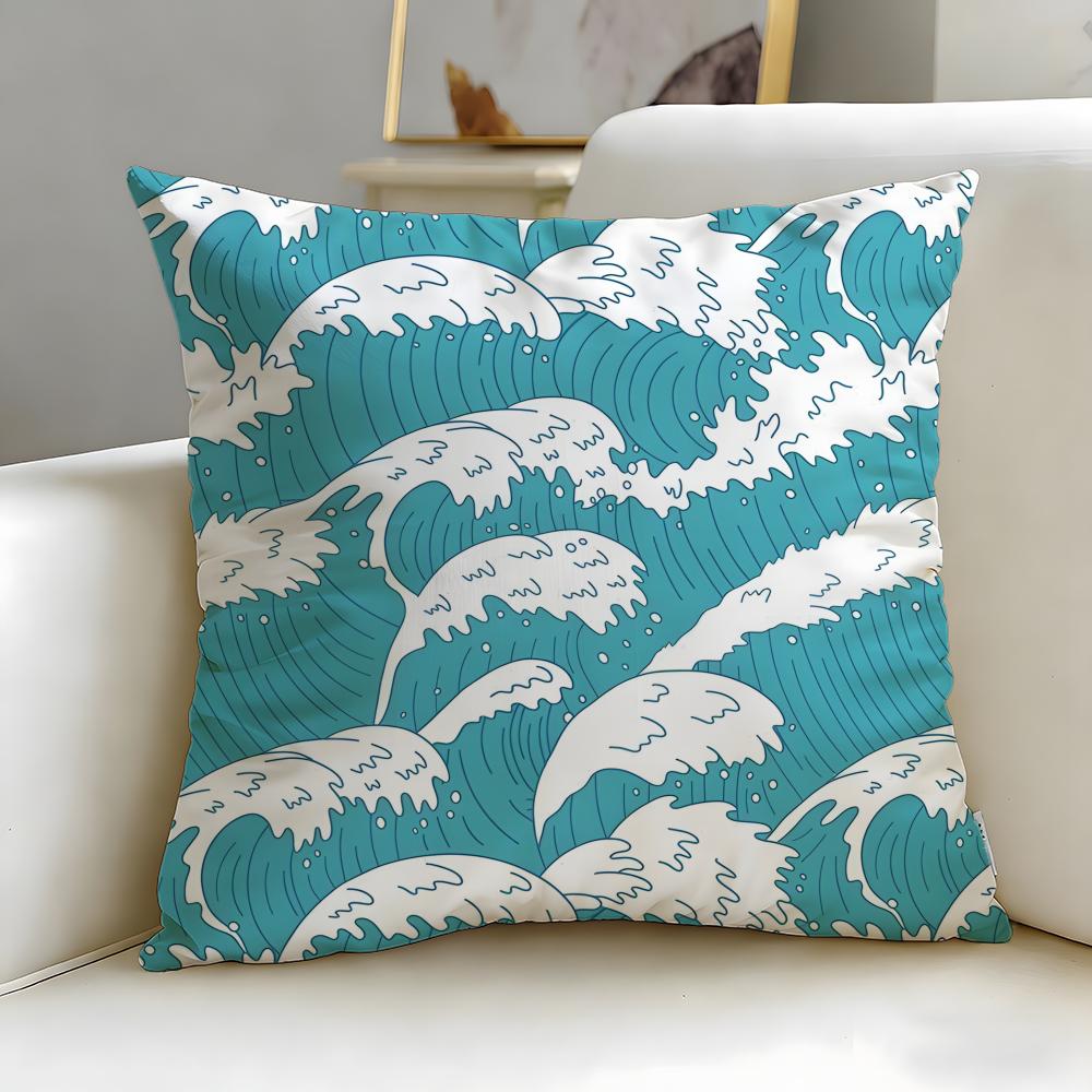 Light Blue Ocean Ripple Cushion Cover Soft  EasyWash Pillow Case  Versatile for Couch Bed Travel and Office