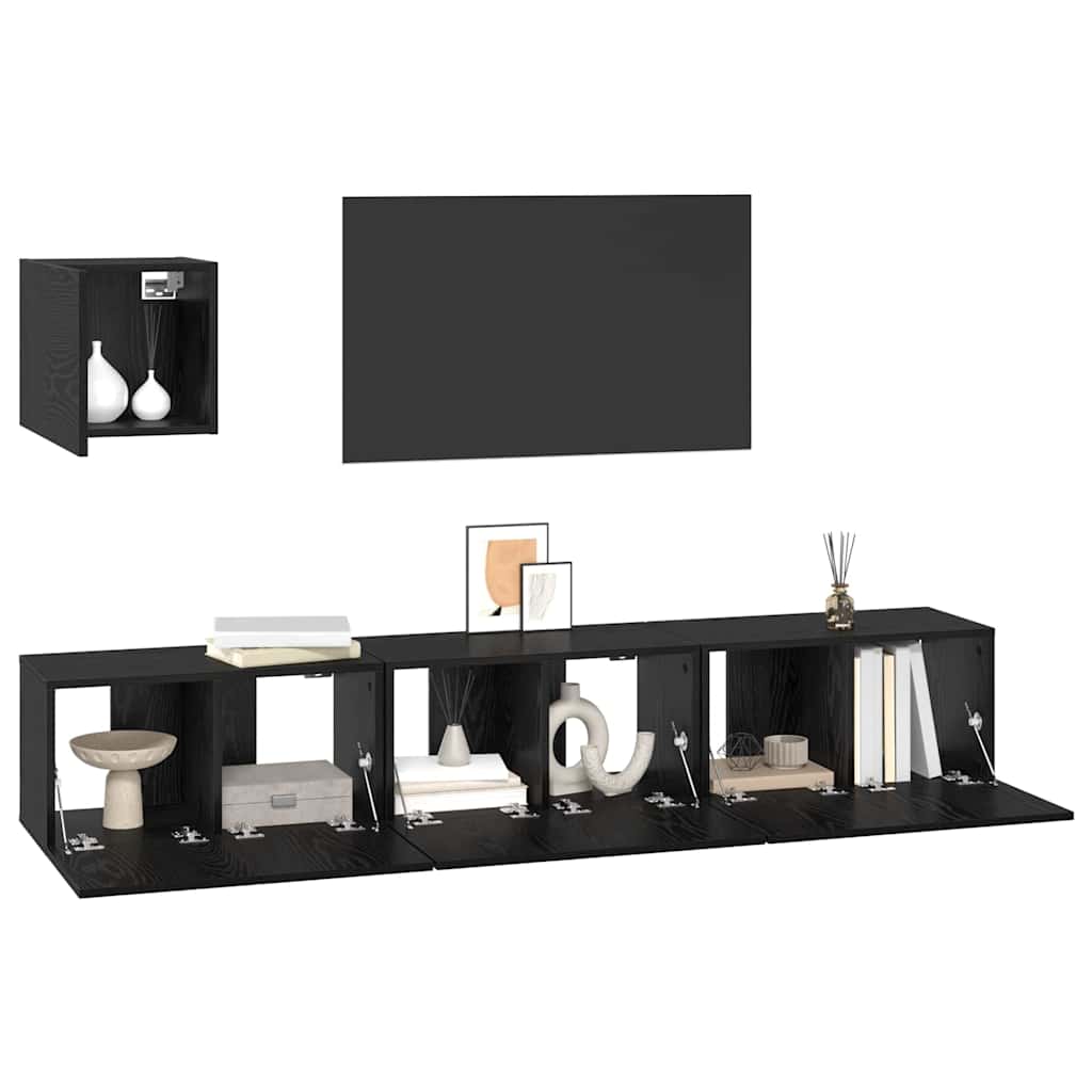 TV Cabinet Set 4 pcs Black Oak Effect Wood Based Material
