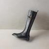NEW Pot Cow Skin Round Toe Thick Low Heels Riding Boots British School Zipper High Street Fashion Luxury Thigh High Boots