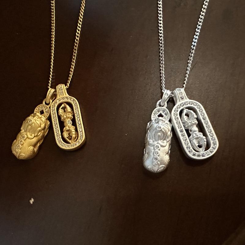 Women s Pixiu Vajra Sterling Silver Necklace with Zirconia Pendant - High-End Wealth-Attracting Gift Sterling Silver Necklace