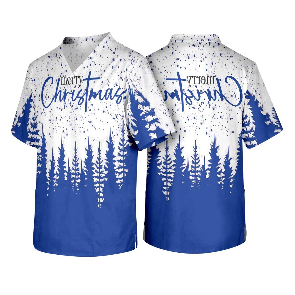 Men's Christmas Themed Holiday Caregiver Uniform for Work in Hospitals and Clinics