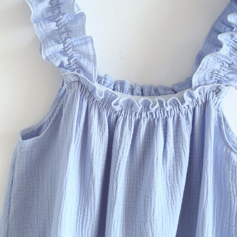 Women's Polka Dot Cotton Gauze Nightdress - Summer Sling, Mid-Length, Sweet & Lovely Pajamas