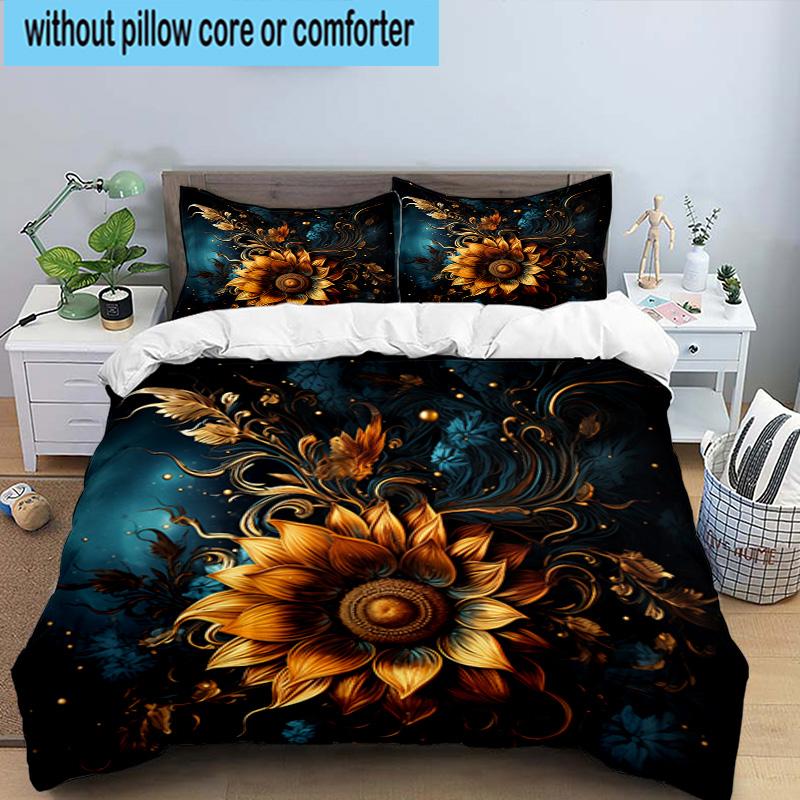 Butterfly And Sunflowers 3pcs Bedding,Including 1pc Duvet Cover And 2pcs Pillowcases Perfect for Christmas,Ideal for Bedroom, Dormitory