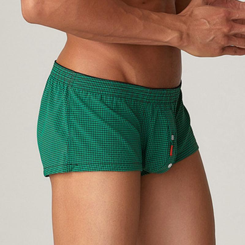 Men's Sexy Boxer Briefs Fashion Plaid Low-Rise Underwear Comfy Body-Hugging Home Shorts