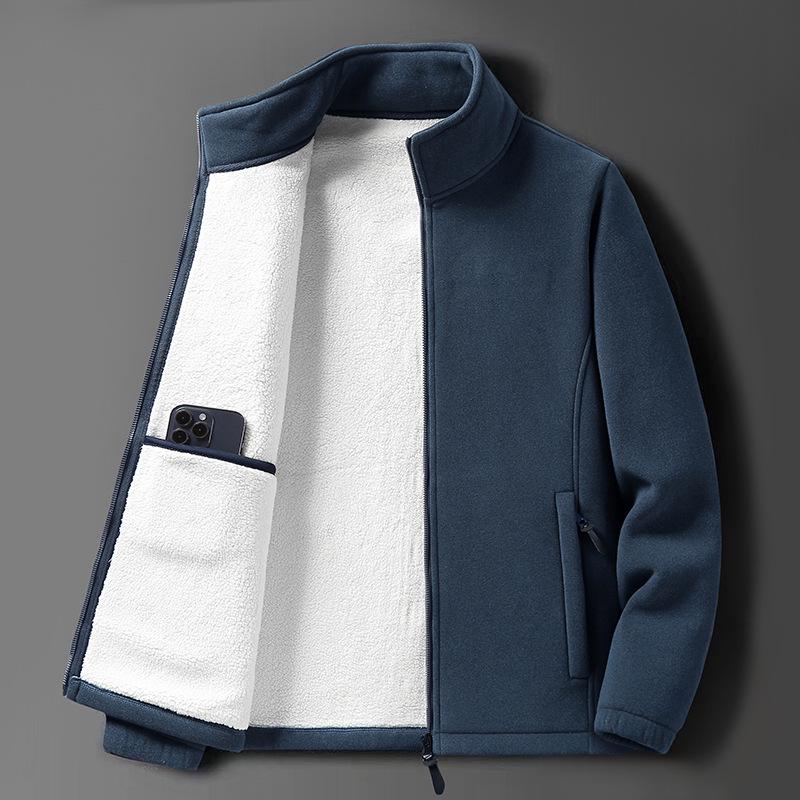 Men's Lambswool Fleece Jacket - Autumn/Winter Velvet Lined, Thick Warm Outerwear for Middle-Aged & Elderly.