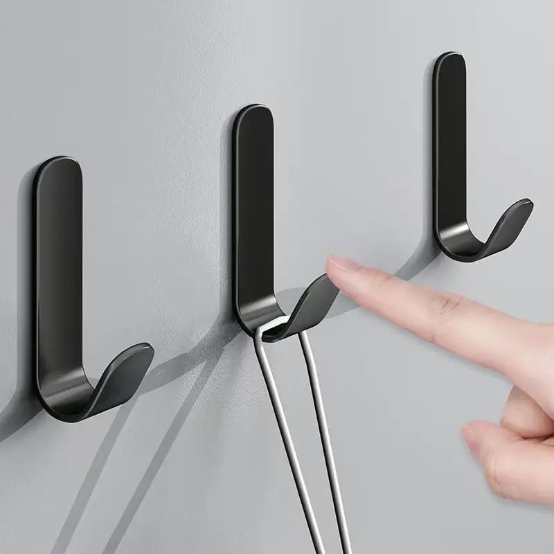 5Pcs Iron Adhesive Hooks Polished Finish No-Drill Wall Mount Coat and Hat Hangers for Bathroom Door Modern Metal Organizer Hooks