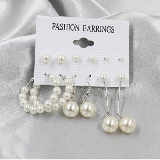 European & American Retro Geometric Hammered Textured Earrings 6-Piece Set: Creative Heart Diamond Stud & Alloy Earrings