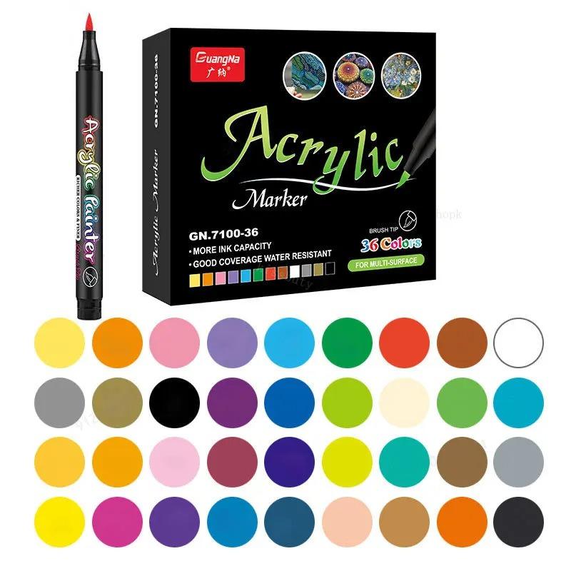 12-60 Colors Acrylic Brush Marker Pens for Fabric Canvas Stone Metal Ceramics DIY Painting Pen