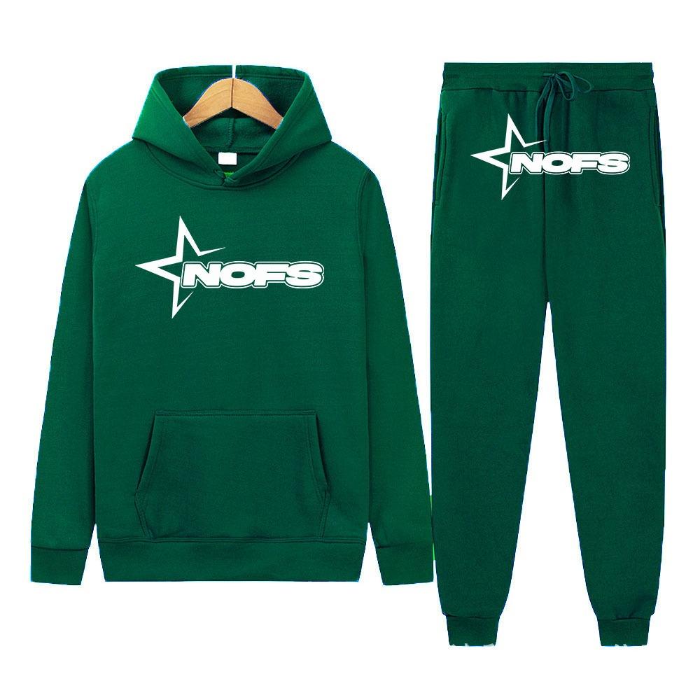 Neues hellblaues Set Y2K Herren-Set Streetwear Hip Hop Print Locker Hoodie Zweiteiliges Set