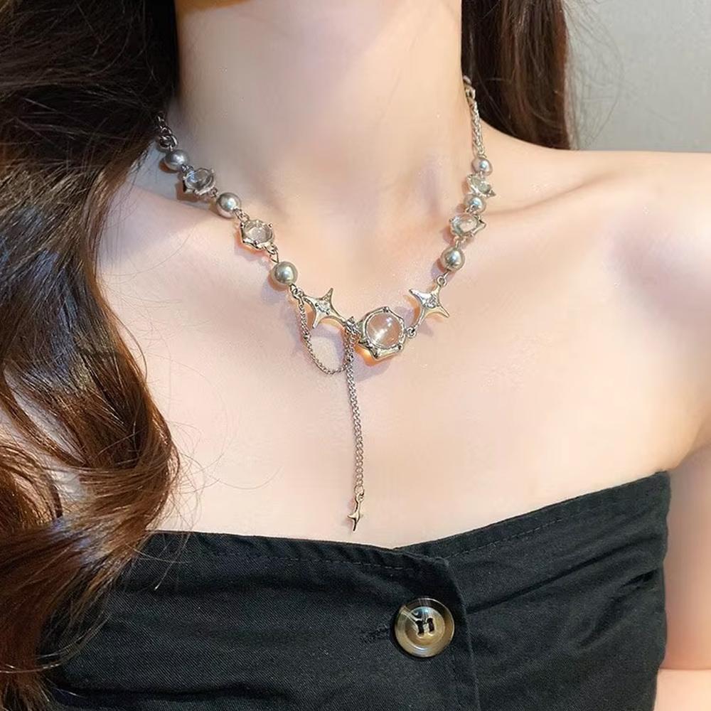 Women Choker Necklace Fairy Glass Necklace Collarbone Chain Necklace Elegant Silver-Color Party Choker