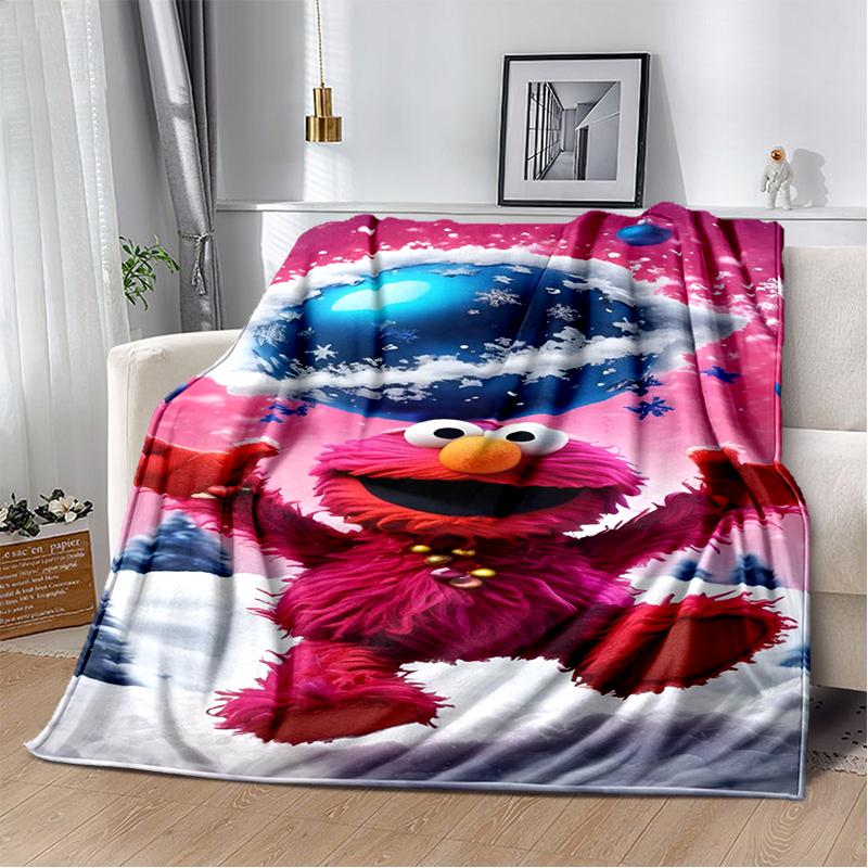 S-Sesame Street TV Cute Cartoon Flannel Blanket Soft Warm Throw Blanket for Bedroom Living Room Bed Travel Camping Picnic Gift