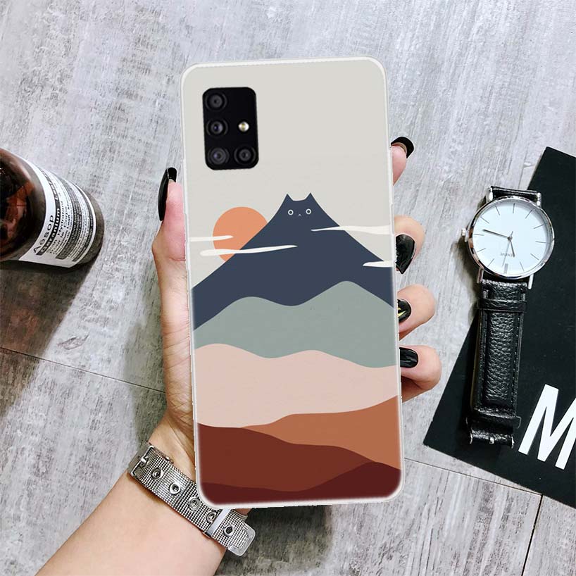 Abstraktní umění Kočka Hora Fudži Japonsko Krajina Pouzdro na telefon Pro Samsung Galaxy A12 A22 A32 A42 A52 A72 A51 A71 5G A41 A31 A21 A02S