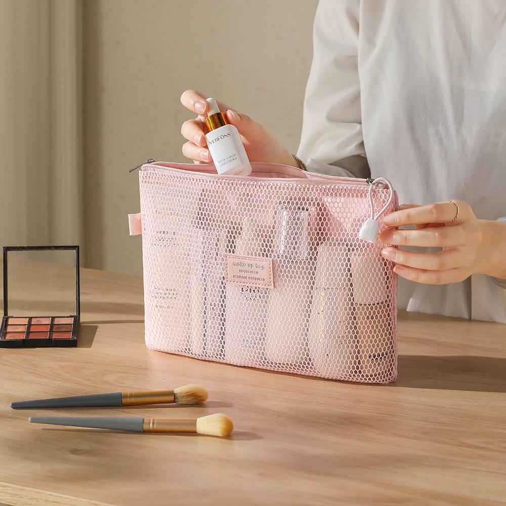 

Portable Transparent Mesh Makeup Breathable Travel Cosmetic Pouch Large Capacity Toiletry Organizer Visible Multi Color Women